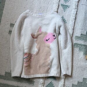 Hanna Andersson Cream Sweater with Pink Llama